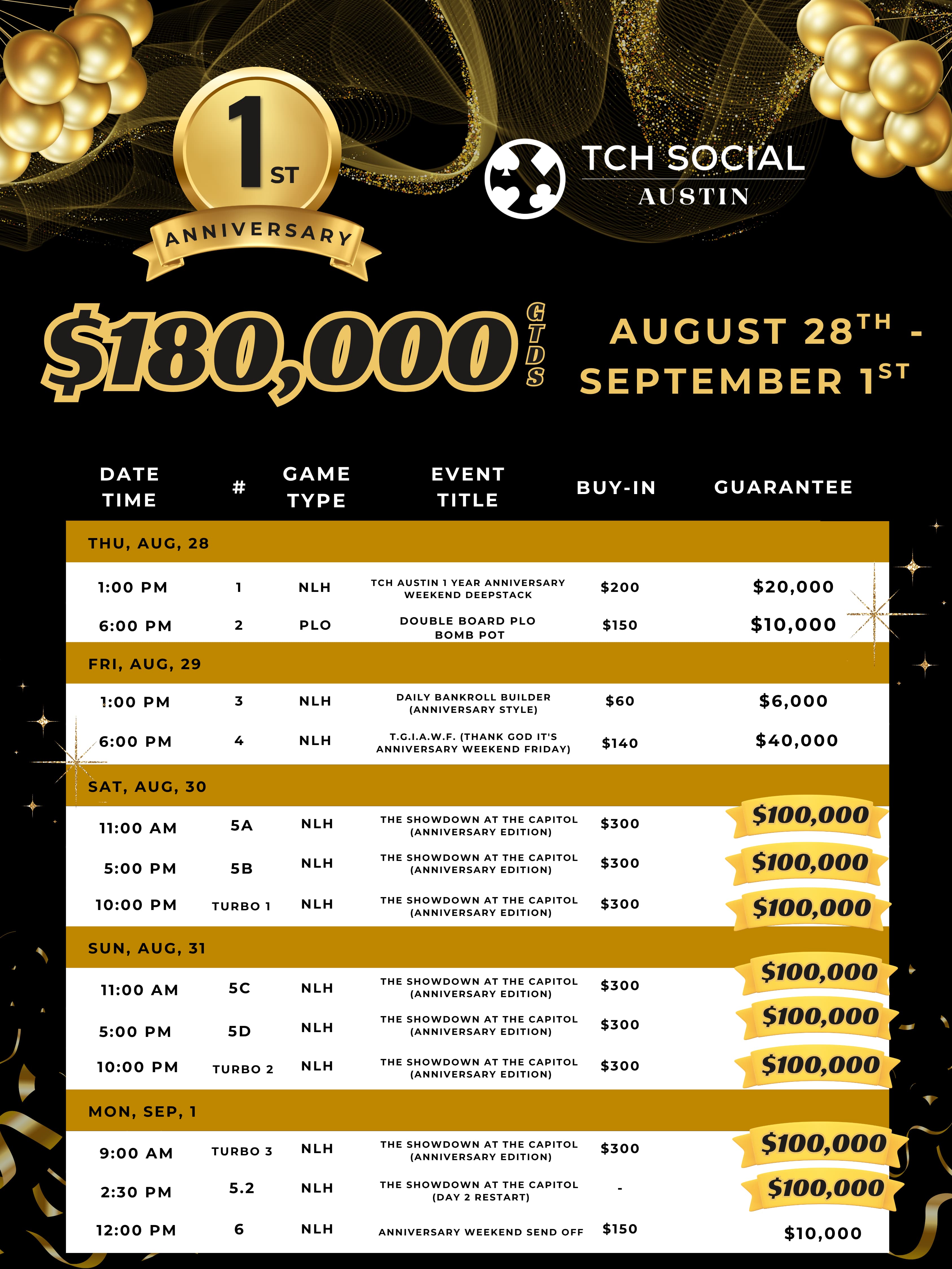 180k Tournament Schedule