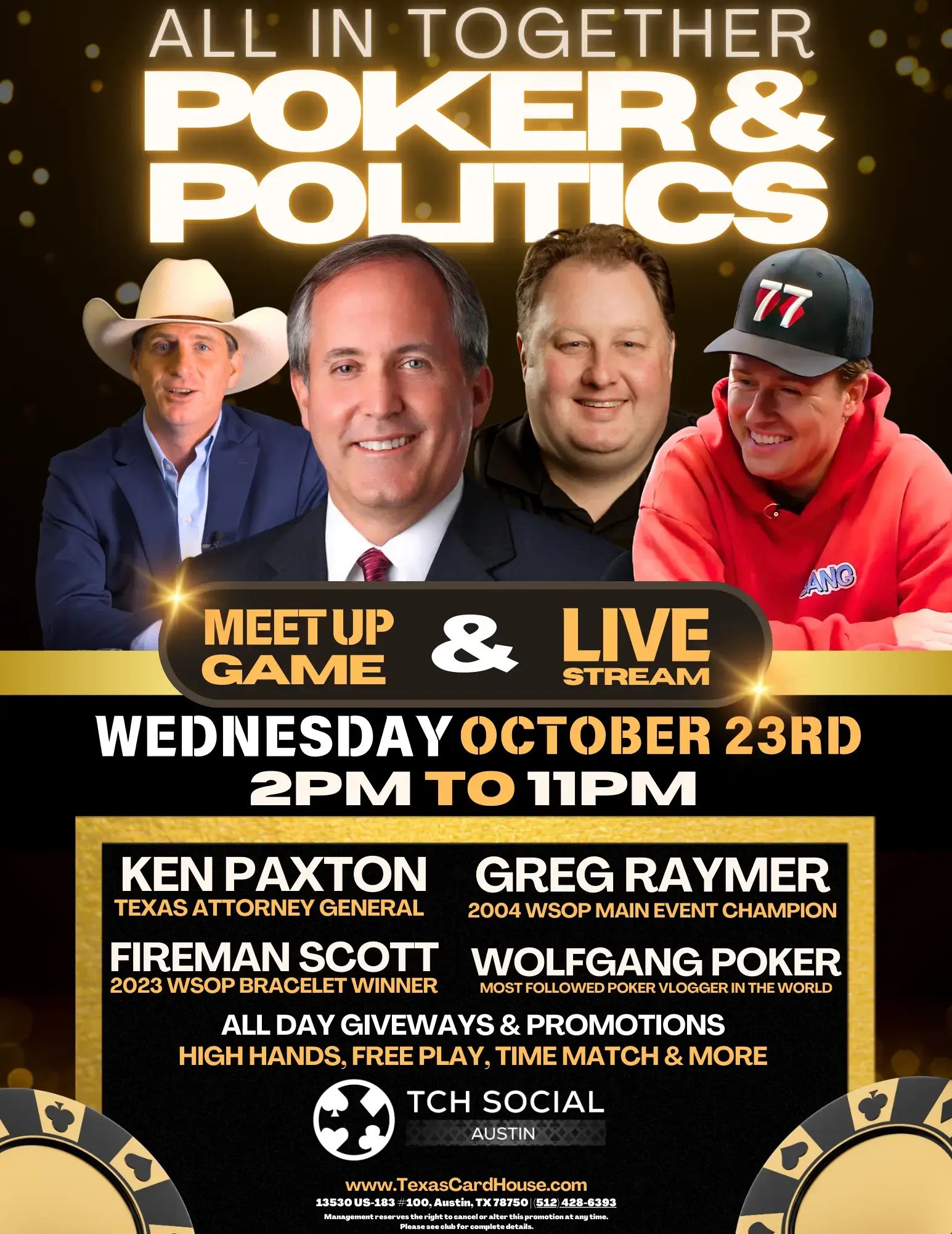 Poker & Politics - October 23rd at TCH Social Austin