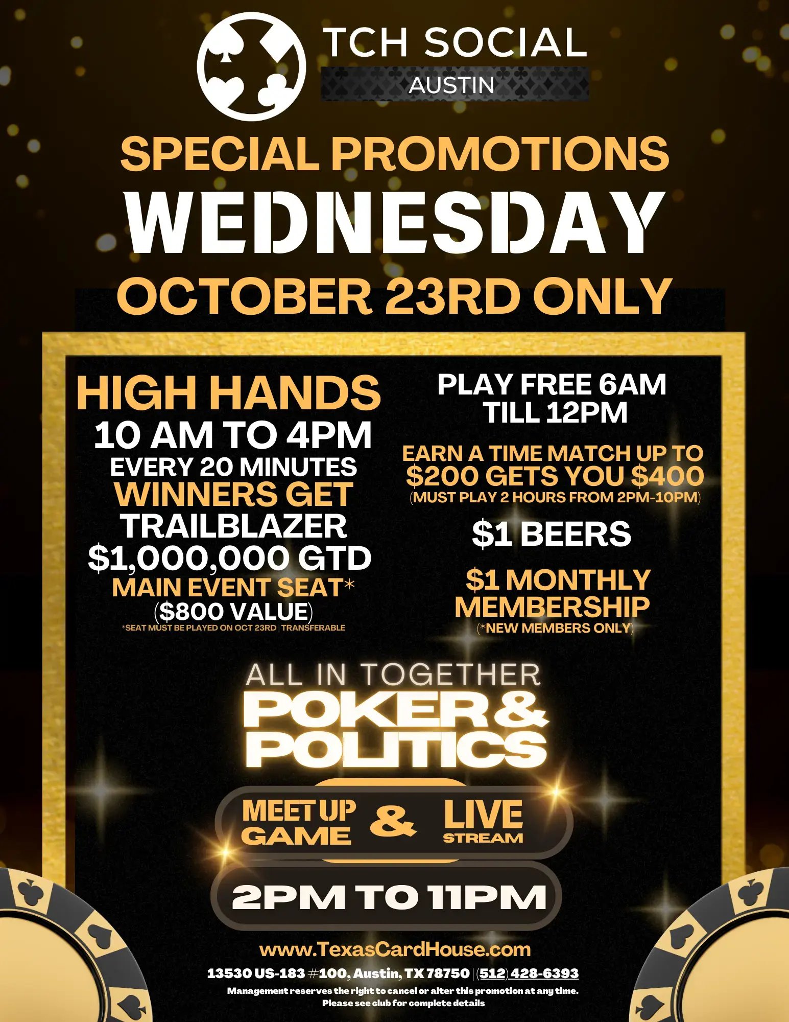 Promos for October 23rd's Poker & Politics Event