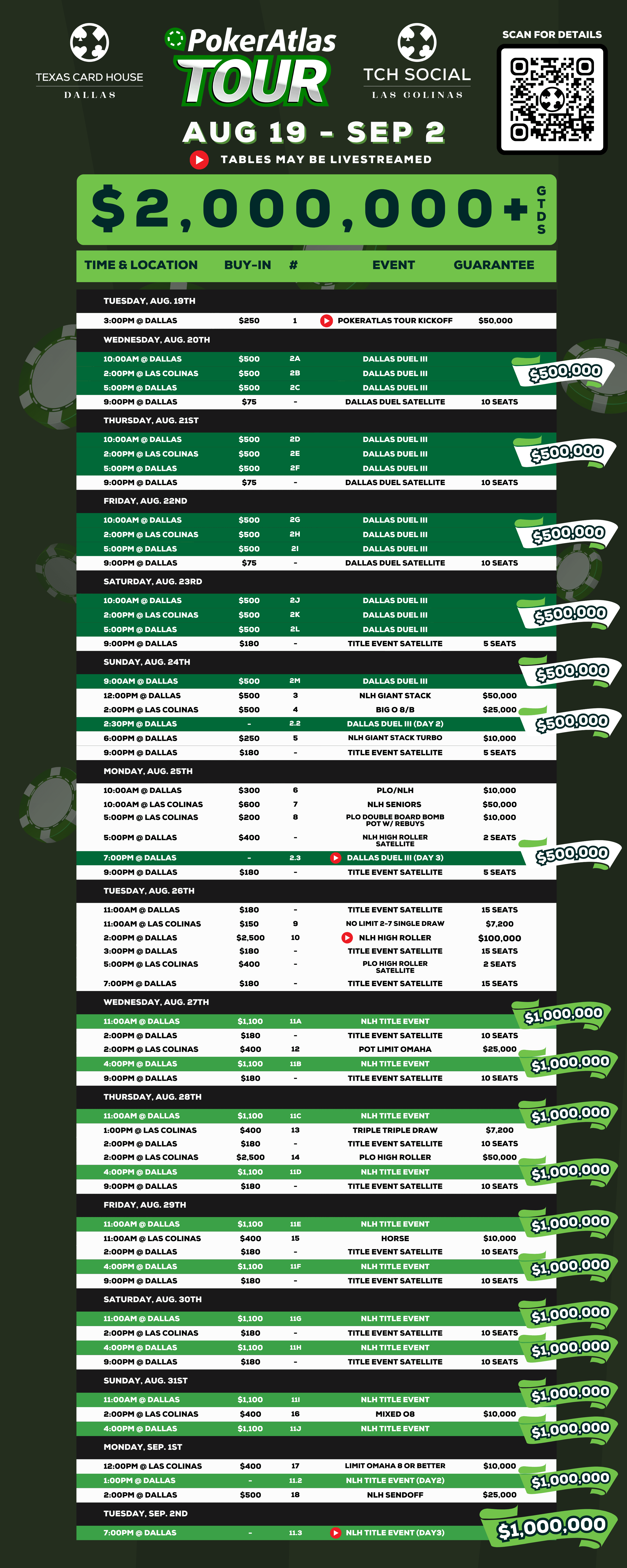 PokerAtlas Tour Full Schedule