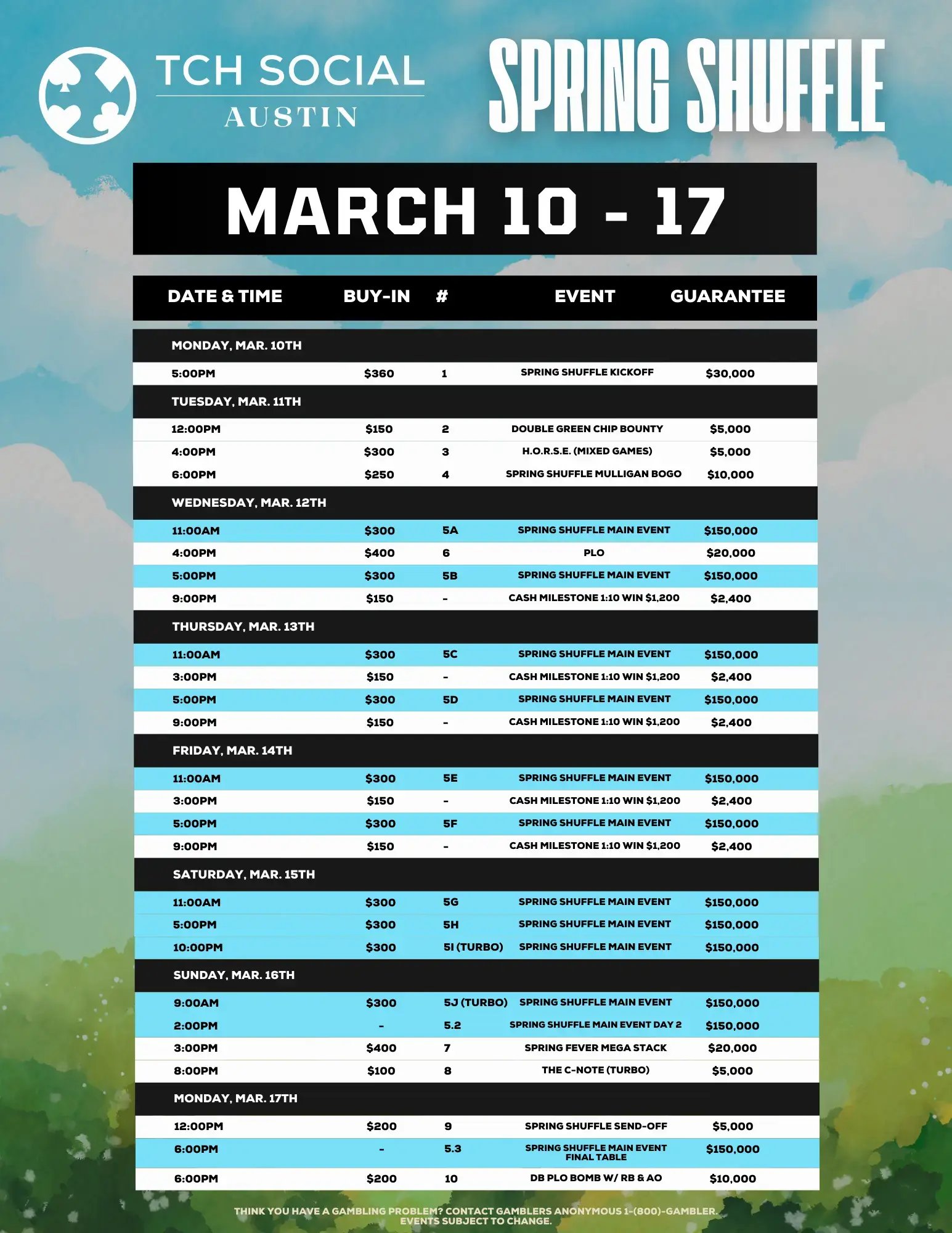 Spring Shuffle Schedule